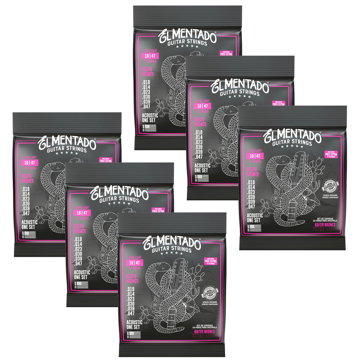 10|47 80/20 BRONZE : Docerola Guitar Strings (Pairs) 6-PACK | EL MENTADO™